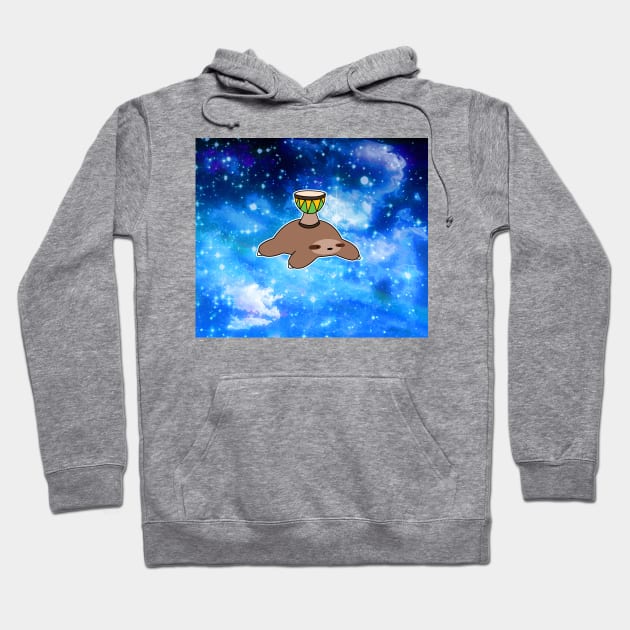 Djembe Sloth Blue Starry Night Sky Hoodie by saradaboru